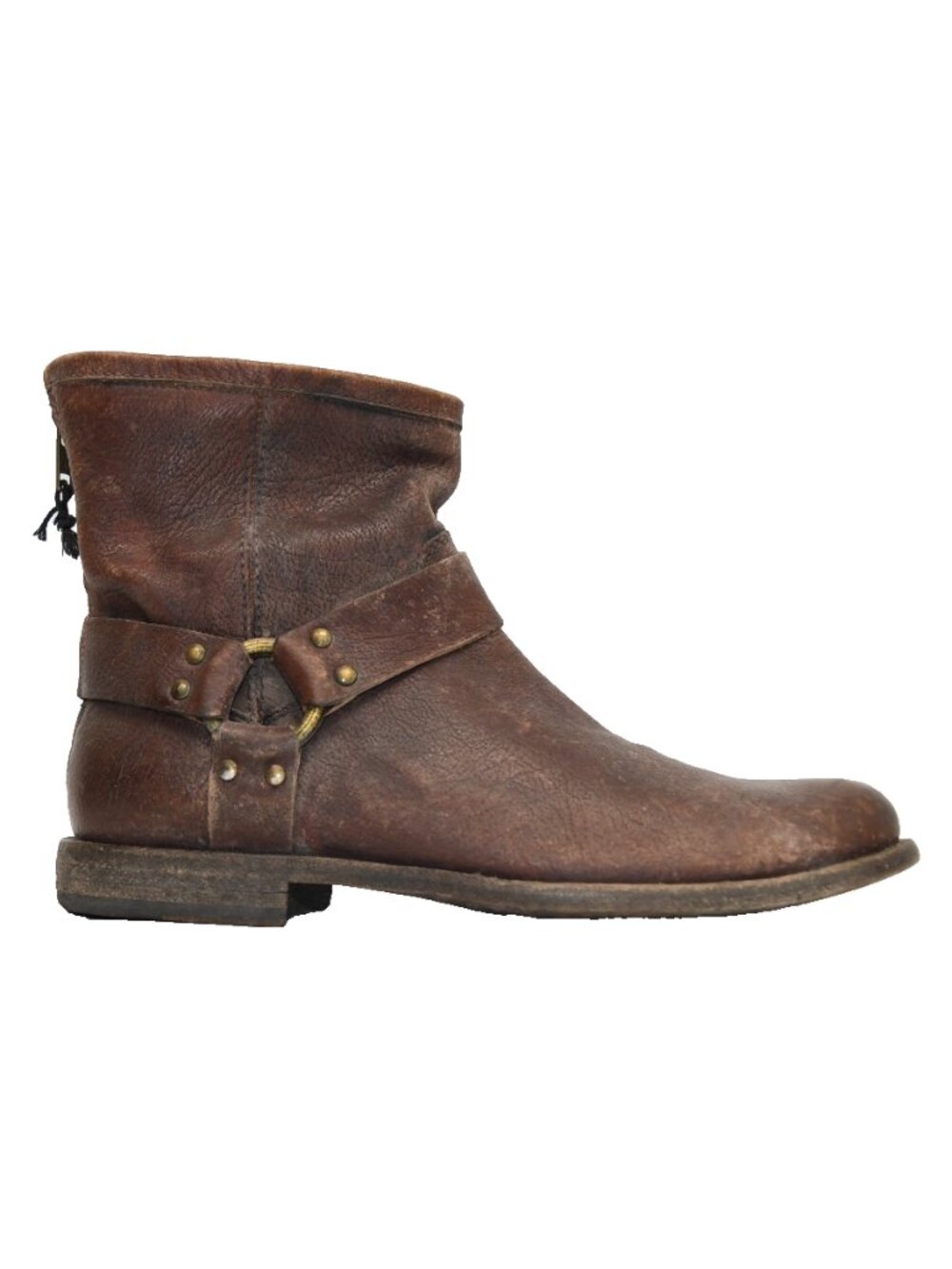 New! Frye Phillip Harness 87873 Mens Brown Tumbled Leather Zip Boots 8.5 D DD562